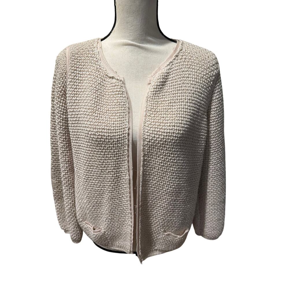 ⭐️ Women’s Zara Cream Loose Knit Open Front Cardigan Sweater Size Large Boxy